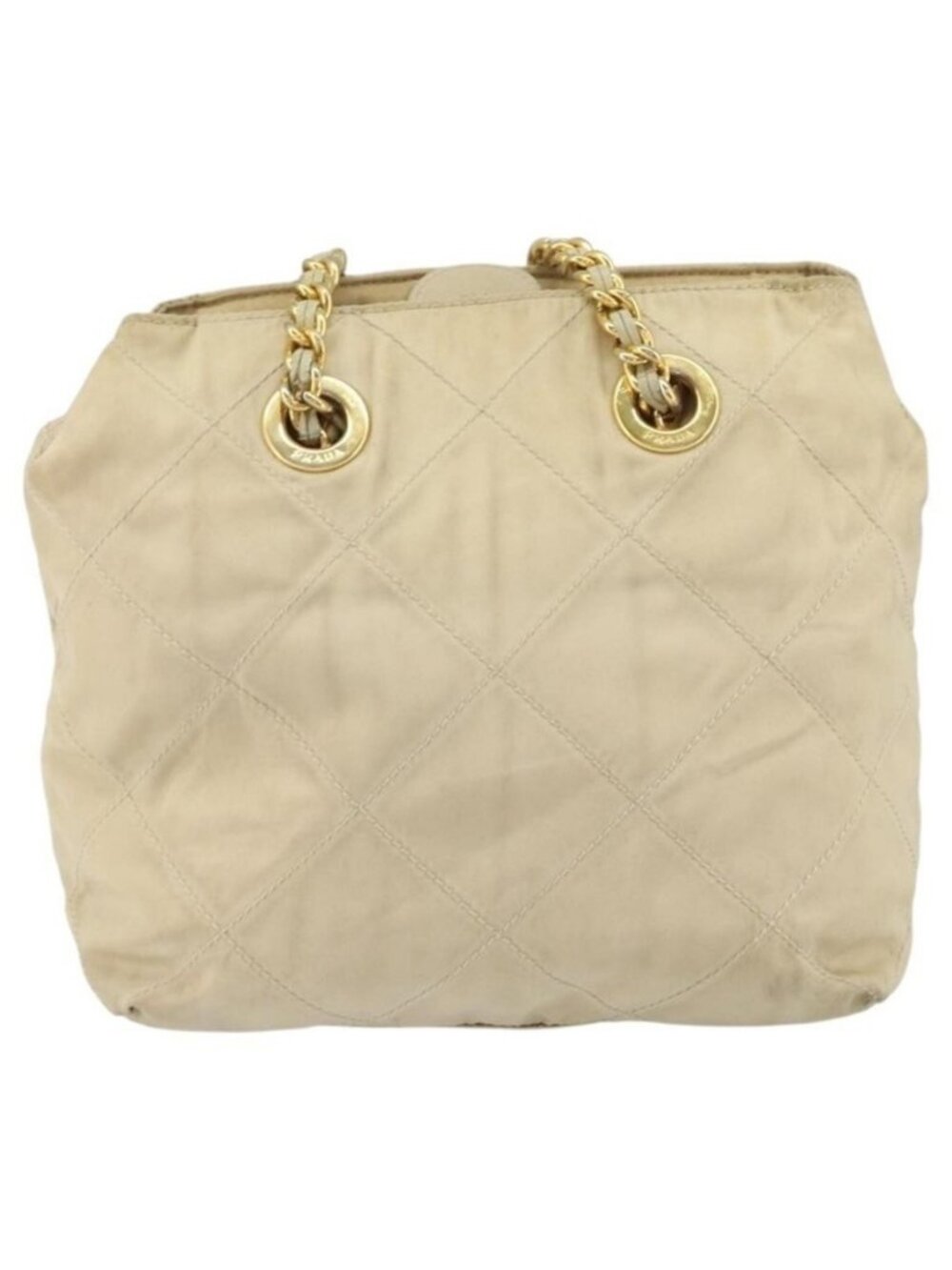 Authentic PRADA Chain Shoulder Bag Nylon Beige Gold - Picture 15 of 16
